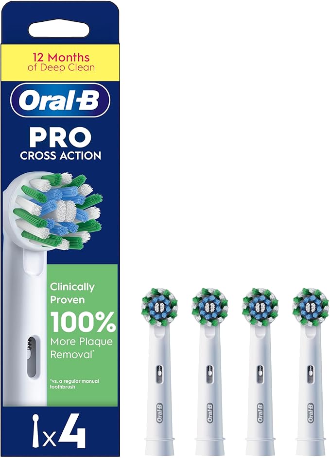 Oral-B Pro Cross Action Electric Toothbrush Head, X-Shape for Deeper Plaque Removal, Pack of 4